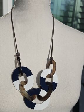 Hermes Navy, White Buffalo Horn Karumba Necklace
